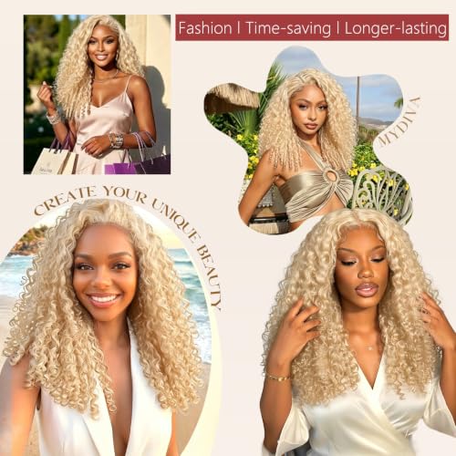 MYDIVA 613 Blonde Burmese Curly Feather Crochet Human Hair 18 Inch 50 Strands