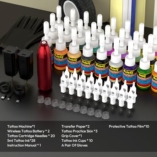 Wireless Rotary Tattoo Pen Machine Kit with Rechargeable Battery for Beginners & Pros