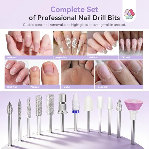 SAVILAND 2026 Nail Drill Professional: 40000RPM Electric Nail Drill 30S Fast Removal for Acrylic Nails Low Noise Electric Nail File Long-Lasting Manicure Pedicure Mobile Tech & Salon (Gradient Purple)