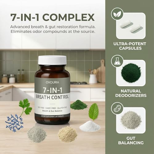 Ovouria Breath & Gut Balance 7-in-1 Capsules for Fresh Breath & Digestive Support - Vegan, Non-GMO, 60 Count