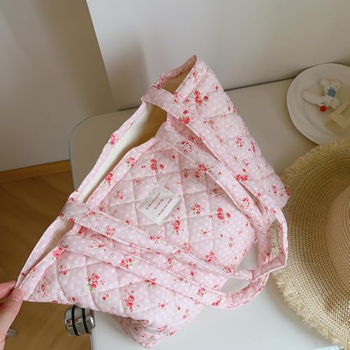 Floral Quilted Cotton Shoulder Bag Set 2-in-1 Tote with Mini Pouch Women¡¯s Lightweight Reusable Daily Handbag A054