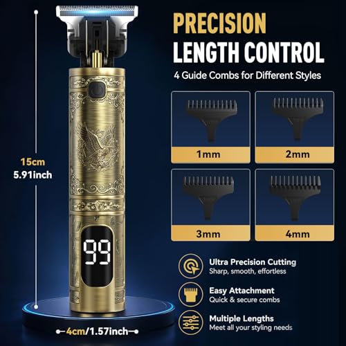 Men's Beard Trimmer with Metal Vintage Body, Precise T-Blade, Long Battery Life