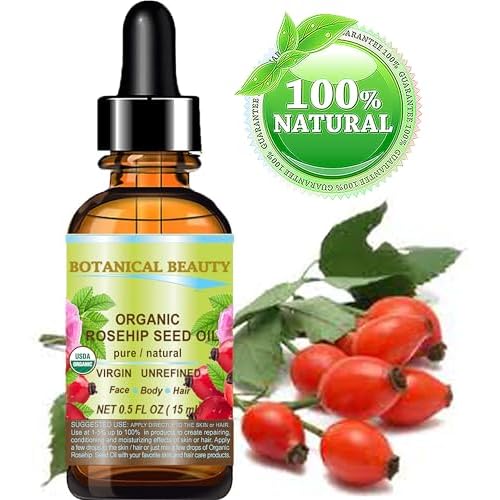 Botanical Beauty Organic ROSEHIP SEED OIL 100% Pure Natural Virgin Unrefined Cold-pressed Carrier Oil 0.5 Fl Oz 15 ml For Face, Skin, Body, Hair, Lip, Nails, Rich in vitamin C, Vitamin E, Anti-Aging