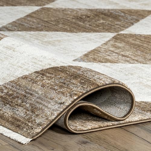 NuLOOM Meline Checkered Fringe Area Rug - 2'6 x 13' Beige Blue Ivory High Traffic
