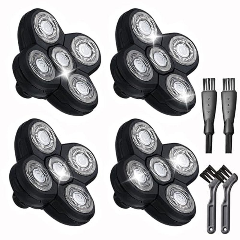 4 Pack Head Shaver Replacement Blades, 5 Blades Shaver Replacement Heads for Bald Men Universal Head and Face Electric Razor Kit with 4 Cleaning Brush