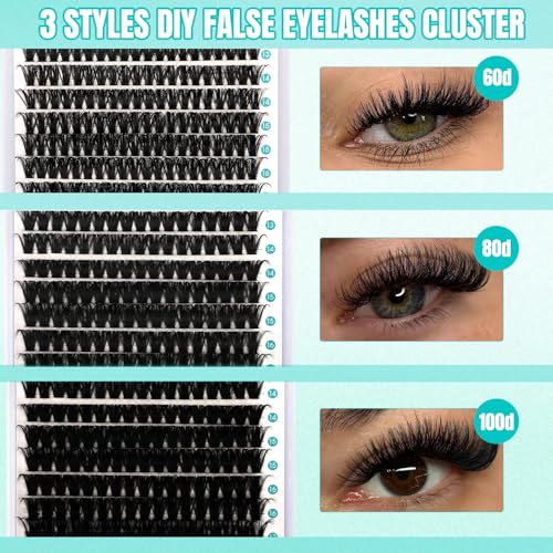 GEMERRY DIY Lash Clusters Kit 10-18mm 60D+80D+100D D Curl Eyelash Extension Set