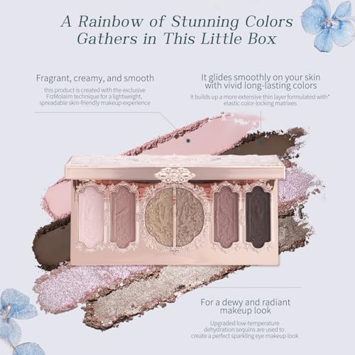 Flower Knows Butterfly Cloud Collar Embossed Six-Color Makeup Palette,Muted Purple-gray Face Palette with 4 Matte + 2 Shimmer Shades,Blendable Smooth Cute Make Up,0.23 oz(03 Incense Purple Haze)