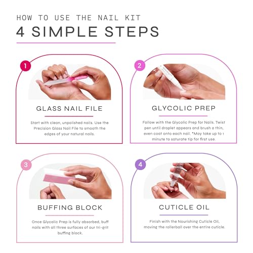 Dr. Dana No Polish Manicure Set - Shine and Strengthen Your Nails with Natural Glycolic Serum, Cuticle Oil, Nail Buffer Block, and Glass Nail File, Nail Care Kit for Healthy Nails, Halal Certified