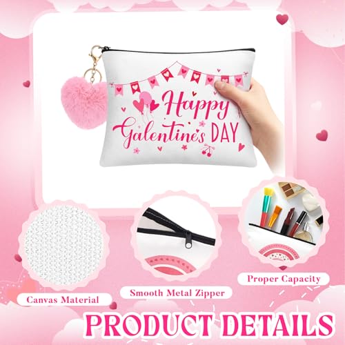 12 Sets Galentine's Day Makeup Bags & Heart Keychains Gift Set - Pink Plush Hearts
