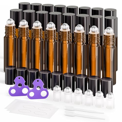 ULG 10ml Amber Essential Oil Roller Bottles Pack of 24 - Leakproof, UV Protection