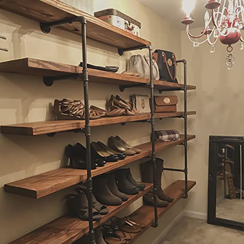 HITOMEN 3-Pack Industrial Iron Pipe Shelves 5-Tier Wall-Mounted Open Bookcase