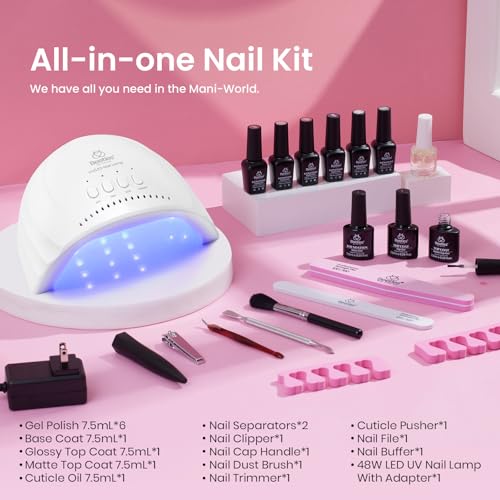 Beetles Gel Nail Polish Kit with UV/LED Light - Hot Pink Magenta, 6 Colors
