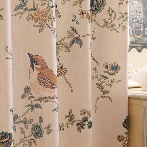Cornucopi Linen Printed Curtains Set - 2 Panels 65x63 Inches for Elegant Windows