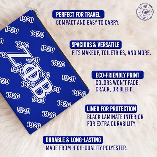 Zeta Phi Beta Sorority Paraphernalia - Official Vendor - Flat Makeup Bag - Accessory Bag - Greek Letters