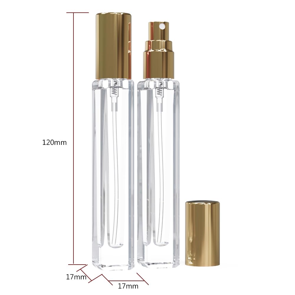 Seafulee 5PCS Cologne Atomizer Empty, 10ML Mini Perfume Bottles Refillable With Dispenser Tools, Pocket Spray Bottle for Travel and Sample Container (Transparent+Golden Cap)