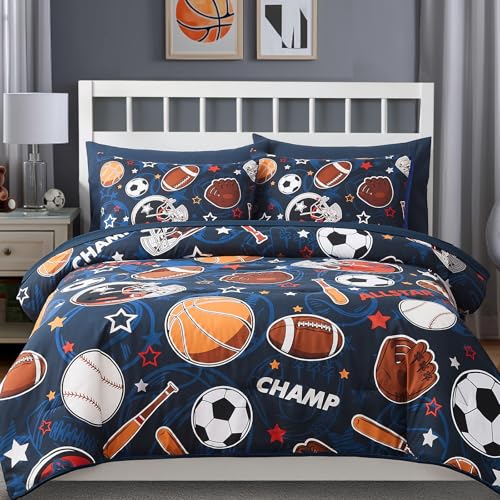 Wink Deer Full Size Ball Glow in the Dark Comforter Set for Boys, 7 Pieces, Sports Ball Pattern