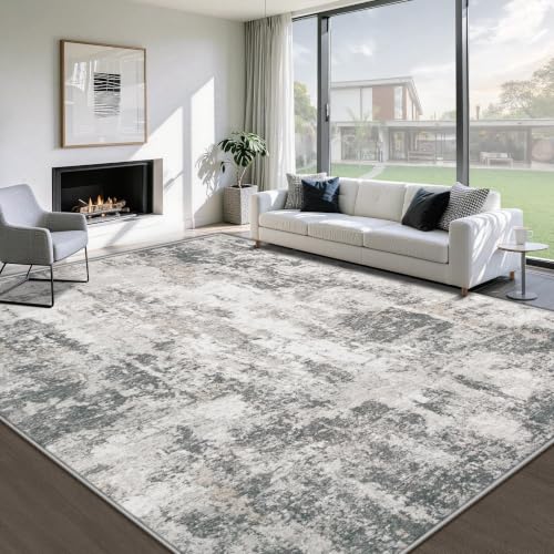 Aoyaomi 8x10 Grey Abstract Washable Area Rug for Living Room & Bedroom