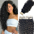 Water Wave Tape-in Hair Extensions 16 Inch Natural Black Remy Human Hair - #1B(WW) / 50g/Pack 20pcs