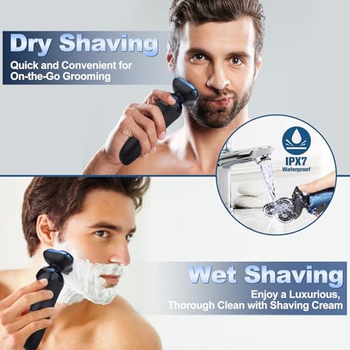 Hands -Free Waterproof Cordless Men’s Electric Shaver with Floating Heads & Trimmer