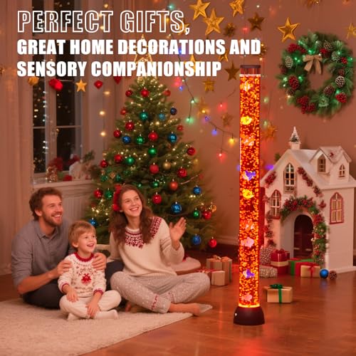 Large 4FT Sensory Bubble Tube Fish Lamp with Remote, 16 Colors & 8 Floating Fishes