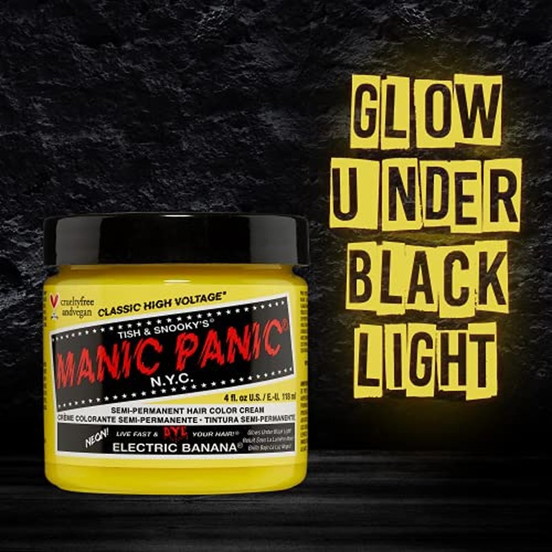 MANIC PANIC Classic Electric Banana Semi Permanent Hair Color - Bright Neon Yellow Hair Dye for Women & Men That Lasts 4-6 Weeks - Vegan, Ammonia & Cruelty-Free - Create & Mix Custom Shades (4oz)