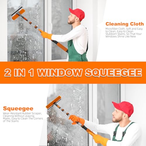 30FT Reach Window Squeegee Kit with 2-in-1 Washer & Rotatable Head - Includes 24FT Extension Pole