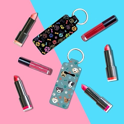 FREEBLOSS 2Pcs Chapstick Holder Keychain 1.5x3.8'' Lip Balm Holder Keychain Lightweight Lipstick Sleeve Pouch with Cute Dog Pattern for Women Girls