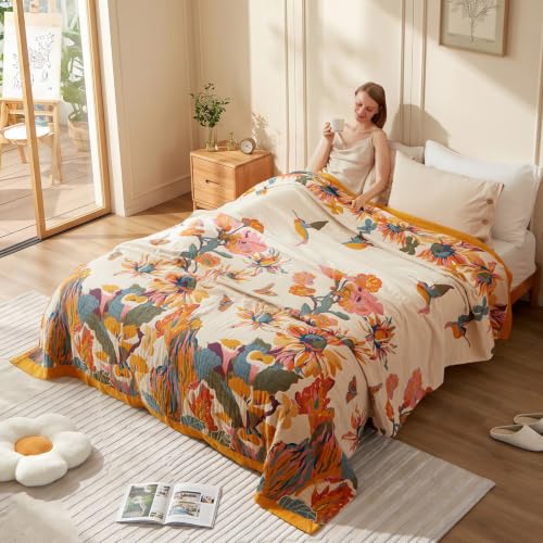LUTBM King 90x108 Boho Floral Reversible Cotton Throw Blanket – 100% Cotton