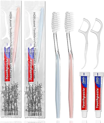 100pcs Disposable Toothbrushes with Toothpaste & Floss - 2 Colors, Travel Set