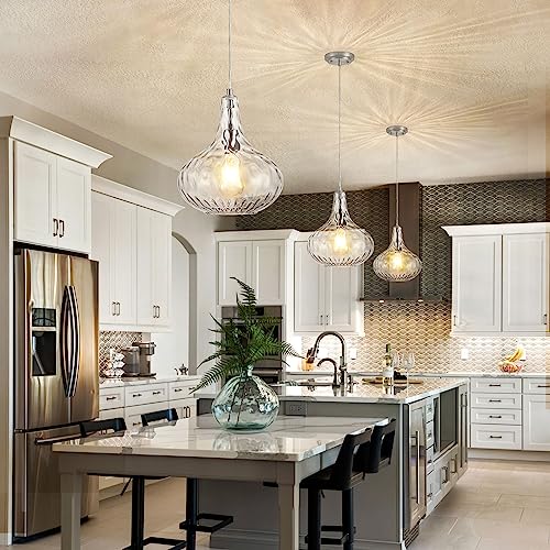 CATINER 11 Inch Brushed Nickel Hammered Glass Pendant Light - Kitchen Island