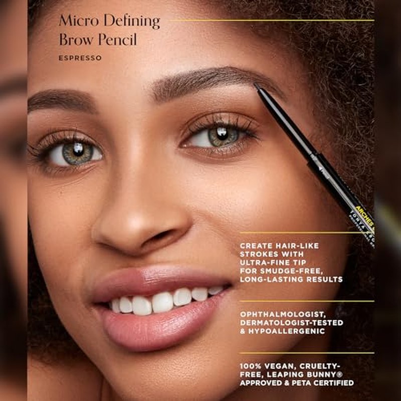 Arches & Halos Micro Defining Brow Pencil - For a Fuller and More Defined Brow, Rich Color - Dual Ended Pencil with Brush - Vegan and Cruelty Free Makeup - Espresso, 0.003 oz
