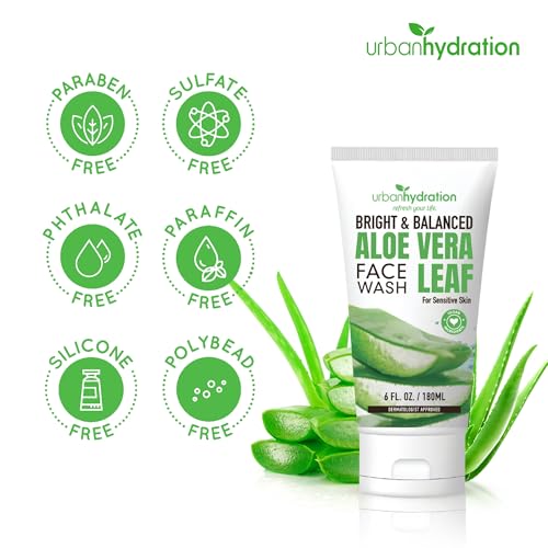 Urban Hydration Bright & Balanced Aloe Vera Leaf Face Wash | Gentle, Hydrates, Detoxes, Helps with Acne, Benefits For All Skin Types, Leaves Skin Moisturized and Smooth | 6 Fl Ounce