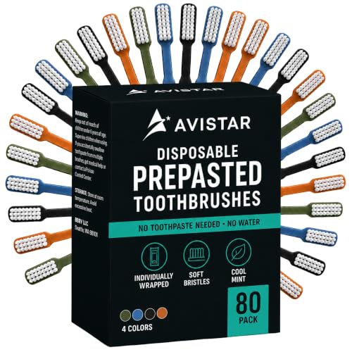80 Pack Disposable Pre Pasted Toothbrushes Individually Wrapped for Travel & Hotel Use