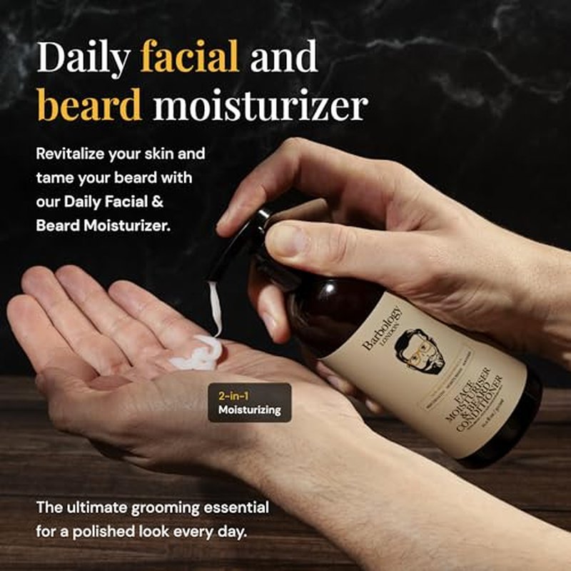 2-in-1 Beard and Face Moisturizer with Jojoba Oil, Argan Oil, and Avocado Oil, Conditions Dry, Itchy and Coarse Facial Hair, 10oz Pump Bottle