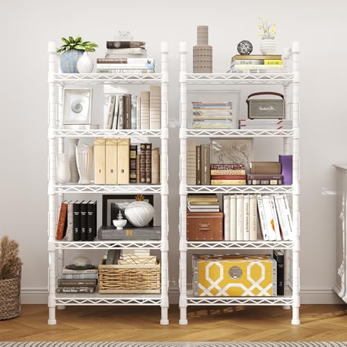 FUTASSI 21.2 x 9.4 x 59.2-inch 5-Tier Metal Storage Rack, White Shelf Organizer for Kitchen, Bathroom, Garage