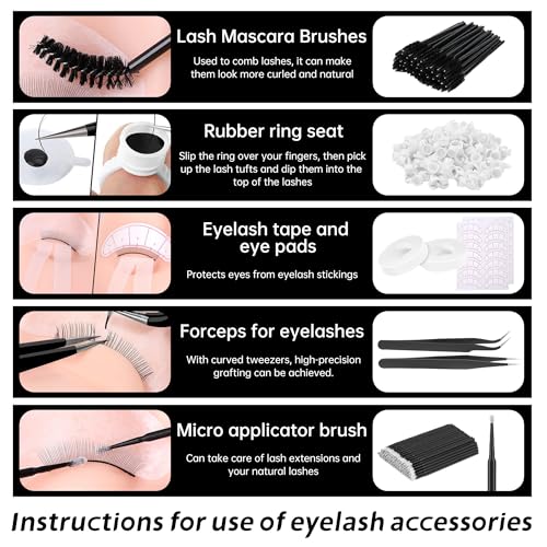 Rose Manor Black Eyelash Extension Kit for Beginners with Mannequin Head