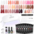 Pink Brown Poly Nail Gel Kit with 24 Colors & Nail Tools for DIY Manicure