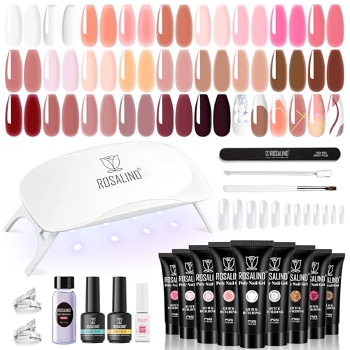 Pink Brown Poly Nail Gel Kit with 24 Colors & Nail Tools for DIY Manicure