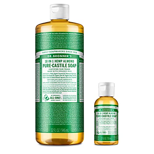 Almond Liquid Hand & Body Soap Set - Organic, Fair Trade, 32 oz & Travel Bottle