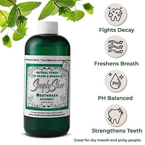 Simply Silver Spearmint Mouthwash with Nano Hydroxyapatite 16 oz - Natural, Alcohol & Fluoride Free