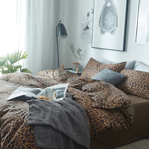 Queen Size Leopard Print Comforter Set - 3 Pieces Animal Cheetah Bedding with Pillowcases