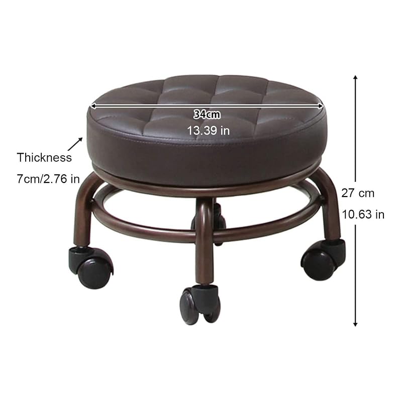 Rolling Pedicure Stool on Wheels - Dark Brown, 13.39" Seat (ET28501) by Elitzia
