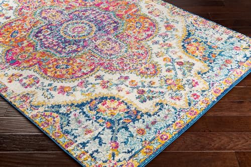 Livabliss 6'7" x 9" Orange Vintage Boho Area Rug - Fuchsia Mustard Blue