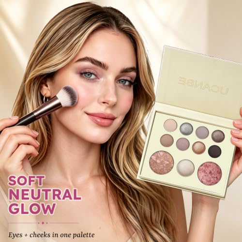 Neutral Taupe Eyeshadow Palette Set with Blush Bronzer Highlighter & Brushes - 11 Colors