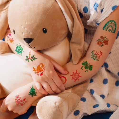 Glitter Christmas Temporary Tattoos for Kids - 74 Individually Sheets Perfect for Kids Christmas Party Favors, Stocking Stuffer