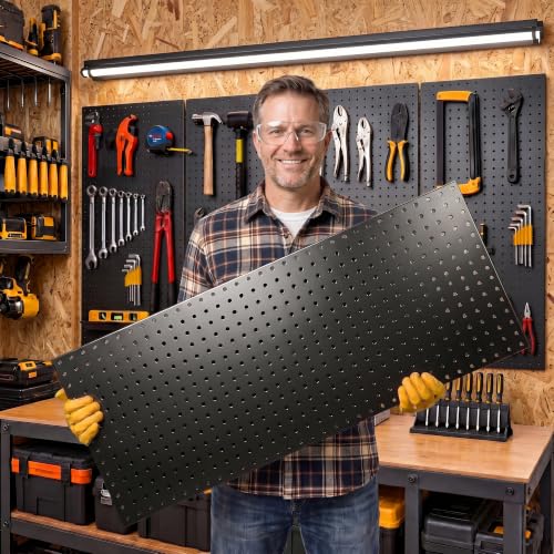 4 Pcs Black Pegboard Panels 16x33in - 100 lb Capacity Wall Organizer (4-Pack)