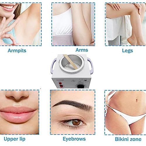 Single Pot Wax Warmer Set with 122 Wax Sticks, Collars & Scraper - Professional Electric Facial Skin SPA Equipment with Adjustable Temperature