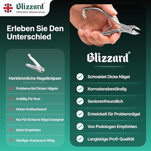 Blizzard Heavy Duty Toe Nail Clippers with Moon Head - 14cm for Thick Nails, Ingrown & Hard Toenails - German Steel Podiatry Tool, Smooth Handles