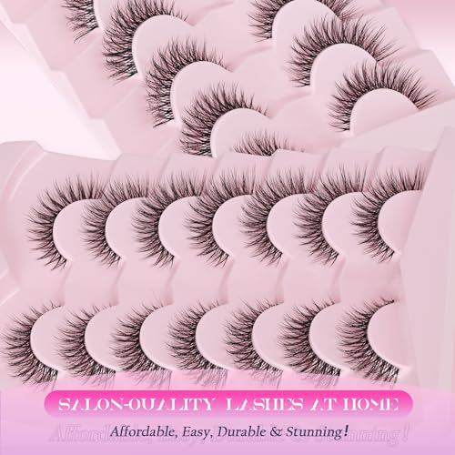 Natural Lashes Cat Eye Lashes 13mm Clear Band False Eyelashes Wispy Eyelashes Natural Look 3D Strip Lashes Soft faux Mink Eyelashes Pack 7 Pairs