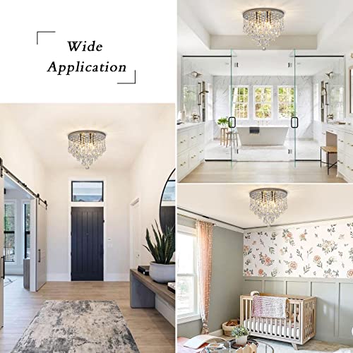 NSRCE 14 Inch Modern Crystal Flush Mount Ceiling Light Fixture for Bedroom & Dining